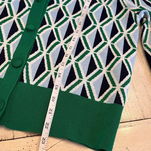 NWT crown & ivy Green, Navy, White Geometric Knit Cardigan - Picture 9 of 9